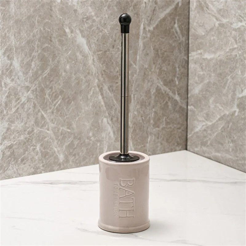Nordic Ceramic Base No Dead Angle Toilet Brush Long Handle Bathroom Cleaner - Round / Pink