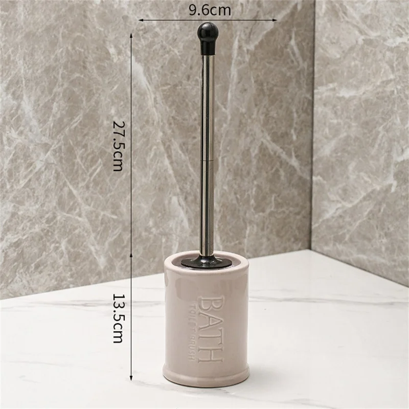 Nordic Ceramic Base No Dead Angle Toilet Brush Long Handle Bathroom Cleaner - Round / Pink