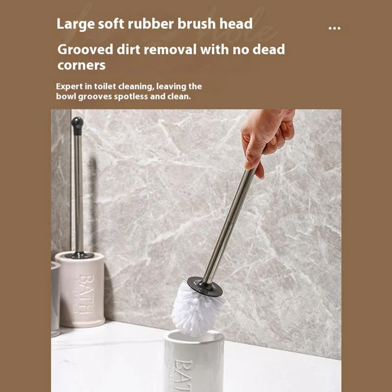 Nordic Ceramic Base No Dead Angle Toilet Brush Long Handle Bathroom Cleaner - Round / Pink