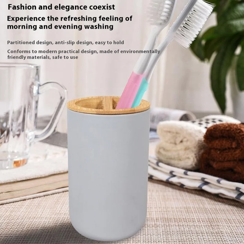 Set da 4 pezzi di accessori bagno in PP + Bambù: Porta spazzolino, Portasapone, Dispenser per lozione, Bicchiere da risciacquo - Nero