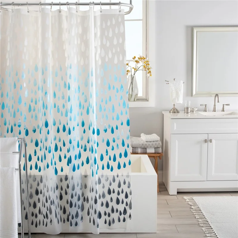 Cortina de Chuveiro Impermeável PEVA com Estampa de Gota D'água, 180 x 180 cm, à Prova de Umidade para Banheiro