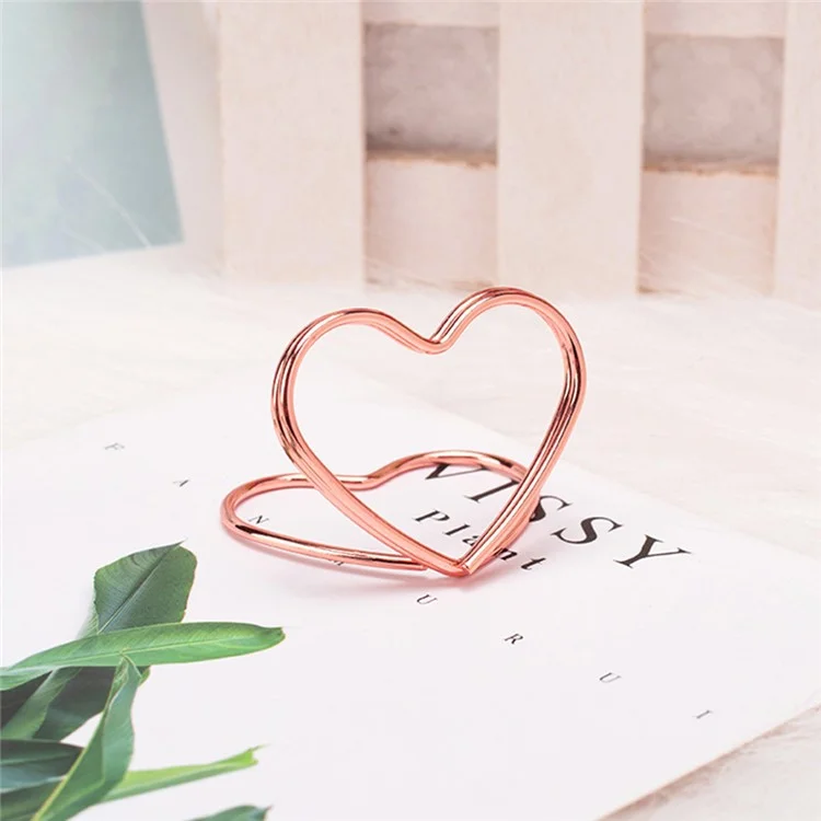 10pcs Double Couche Amour Coeur en Forme de Note de Mémoire de Bureau Décor de Bureau de Bureau Notes de Bague en Métal Clip Clip de Carte Photo, Grande Taille - or Rose