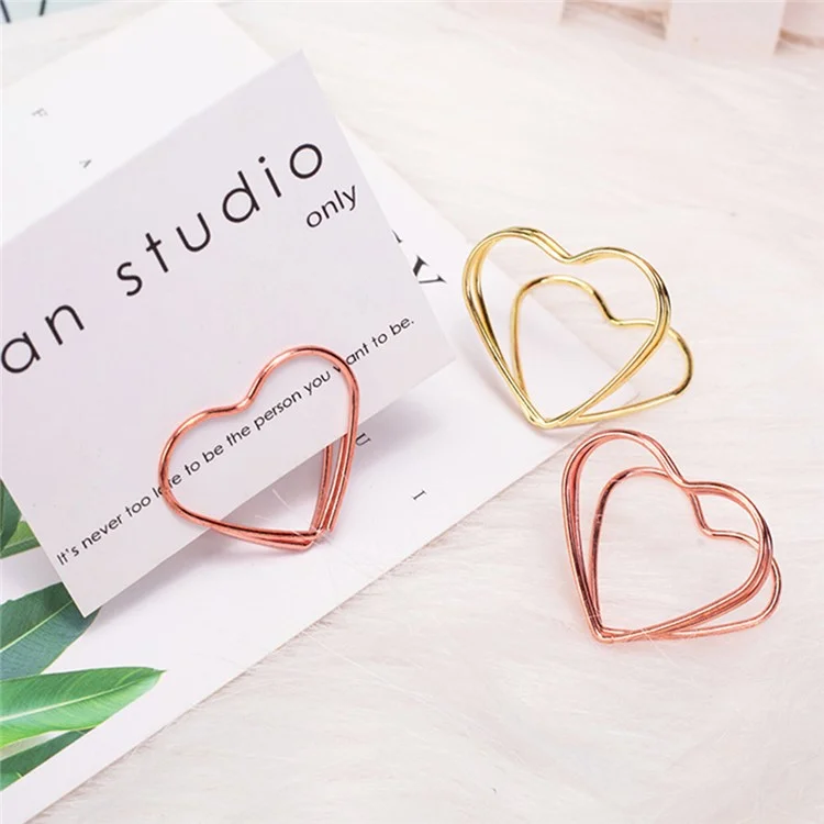 10pcs Double Couche Amour Coeur en Forme de Note de Mémoire de Bureau Décor de Bureau de Bureau Notes de Bague en Métal Clip Clip de Carte Photo, Grande Taille - or Rose