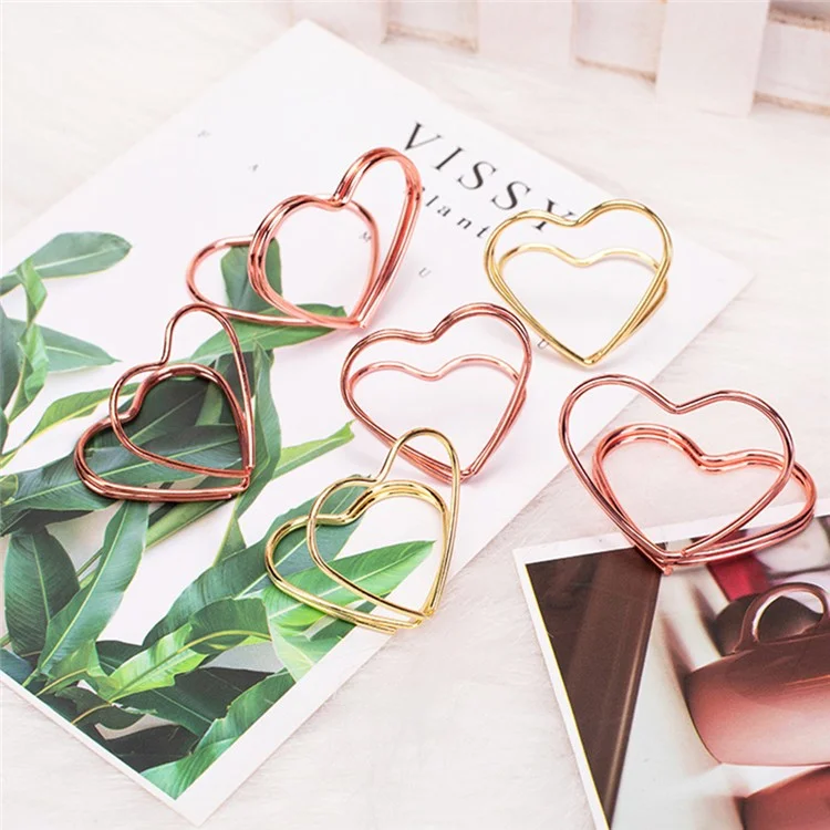 10pcs Double Couche Amour Coeur en Forme de Note de Mémoire de Bureau Décor de Bureau de Bureau Notes de Bague en Métal Clip Clip de Carte Photo, Grande Taille - or Rose