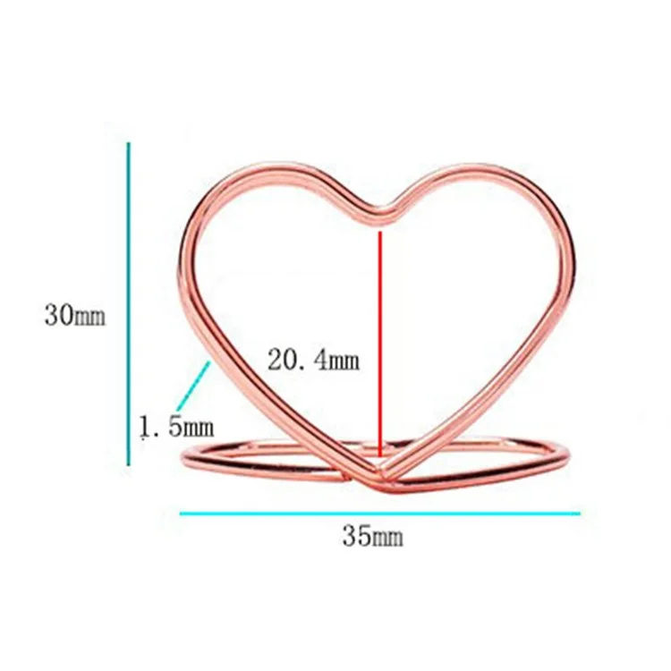 10pcs Double Couche Amour Coeur en Forme de Note de Mémoire de Bureau Décor de Bureau de Bureau Notes de Bague en Métal Clip Clip de Carte Photo, Grande Taille - or Rose