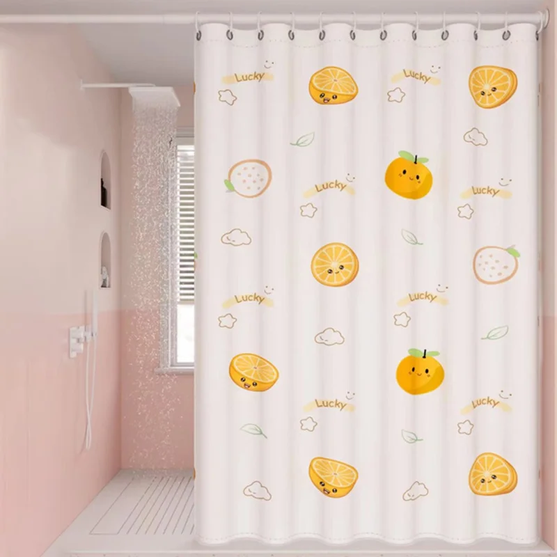 180 x 200 cm Modischer Duschvorhang mit Druck, wasserdicht, mit 12 Haken - Orange