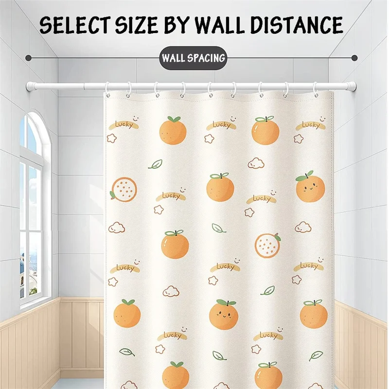 180 x 200 cm Modischer Duschvorhang mit Druck, wasserdicht, mit 12 Haken - Orange