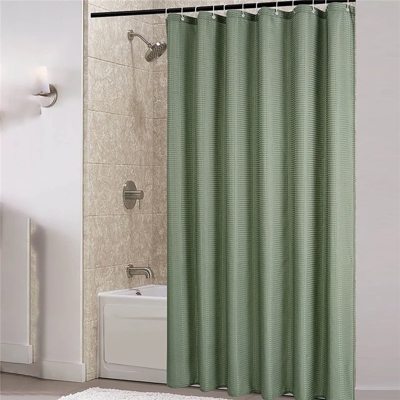 Cortina de Chuveiro Verde Feijão com Grade de Waffle, 180 x 180 cm, à Prova de Umidade para Banheiro