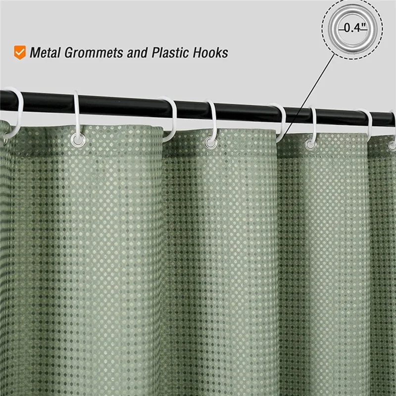 180 x 200 cm enfärgad duschdraperi med rutfält för badrum, fuktskydd, badskiljare – böngrön