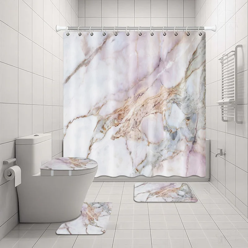 Rideau de douche imperméable imprimé motif marbre 180 x 180 cm, séparateur de bain à séchage rapide - YTJ-09