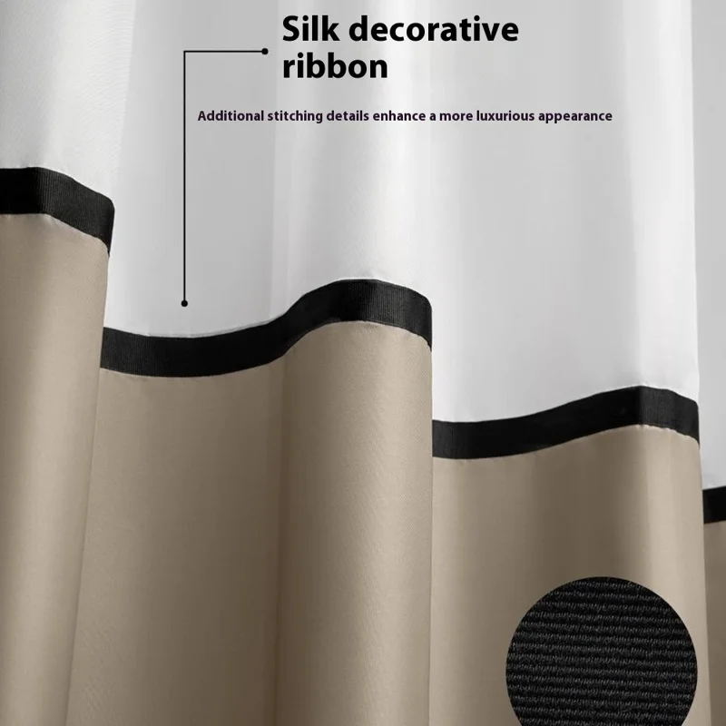 Rideau de douche imperméable en polyester avec motif color block, 180 x 200 cm, anneaux romains, pour salle de bain ou hôtel - Gris