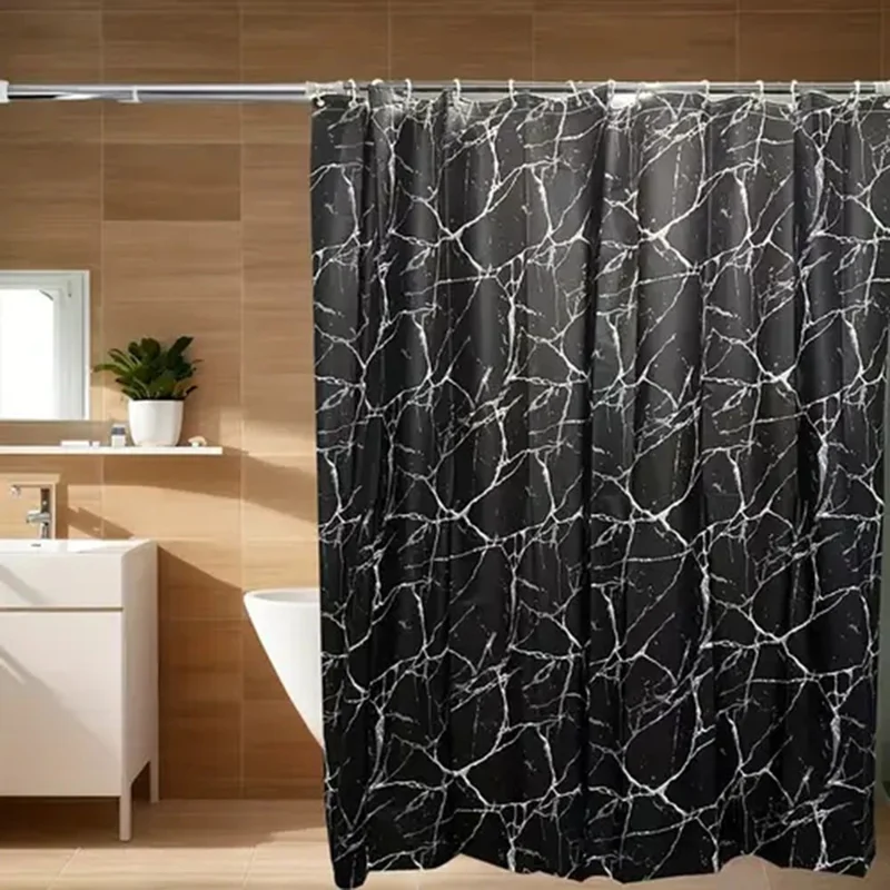 180 x 200 cm Schwarze Marmor-Muster Duschvorhang, Schimmelresistent für Badezimmer