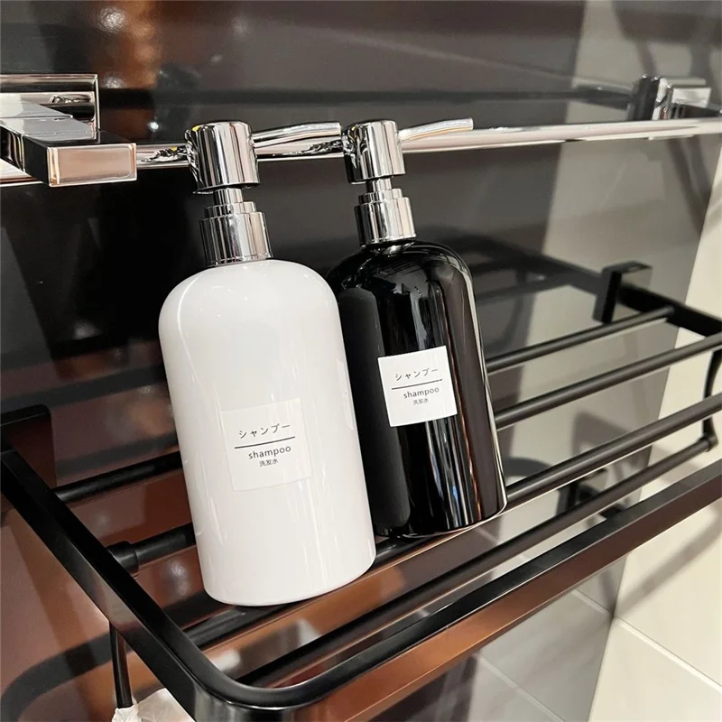 500ML Shampoo Shower Gel Pump Bottle PET Refillable Soap Lotion Dispenser Container - Black+Chrome Pump