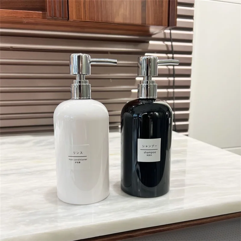 500ML Shampoo Shower Gel Pump Bottle PET Refillable Soap Lotion Dispenser Container - Black+Chrome Pump