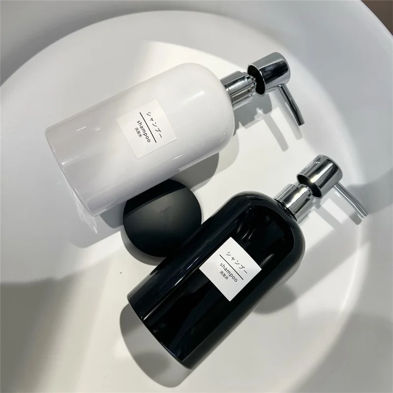 500ML Shampoo Shower Gel Pump Bottle PET Refillable Soap Lotion Dispenser Container - Black+Chrome Pump