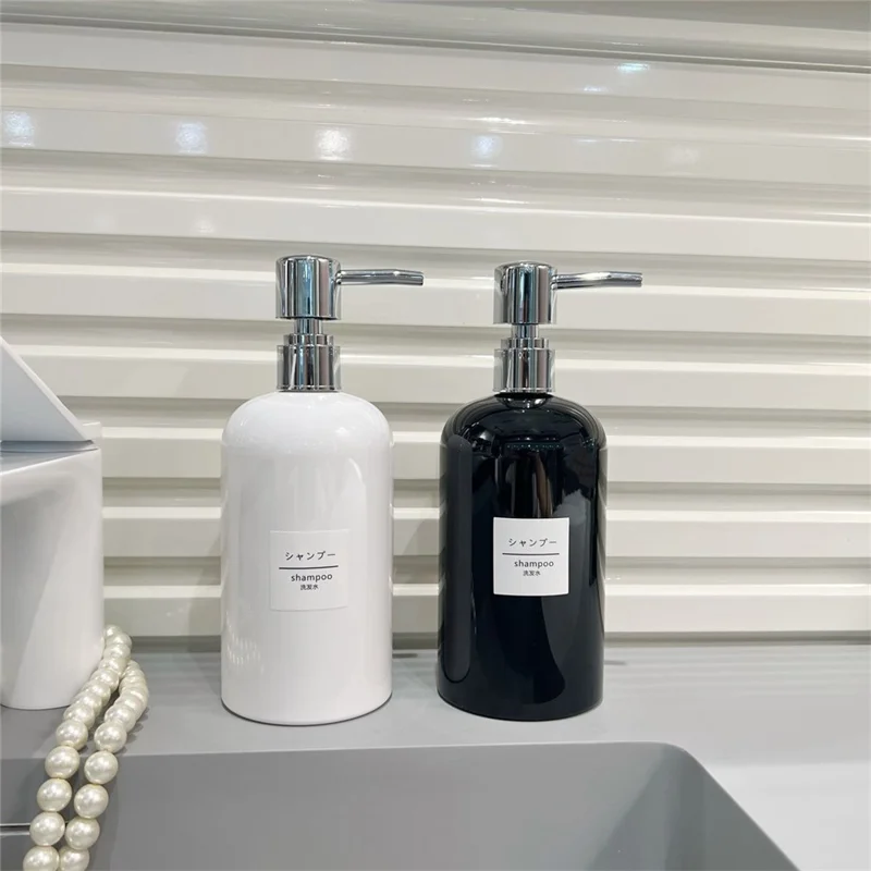 500ML Shampoo Shower Gel Pump Bottle PET Refillable Soap Lotion Dispenser Container - Black+Chrome Pump