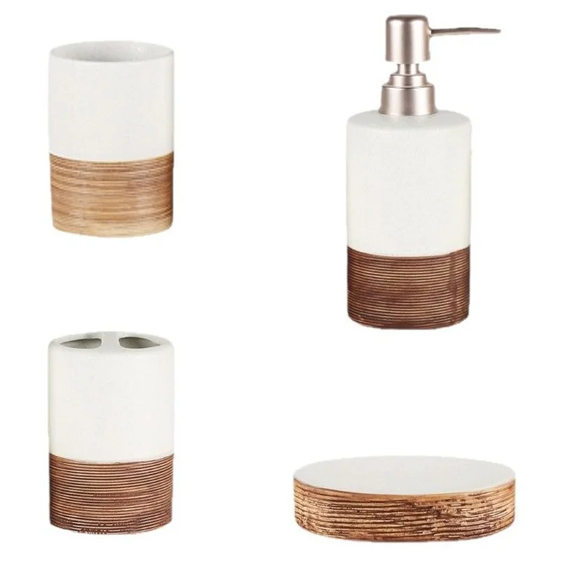Vintage Ceramic Bathroom Accessories Set Lotion Dispenser Soap Dish Toothbrush Holder Rinsing Cup