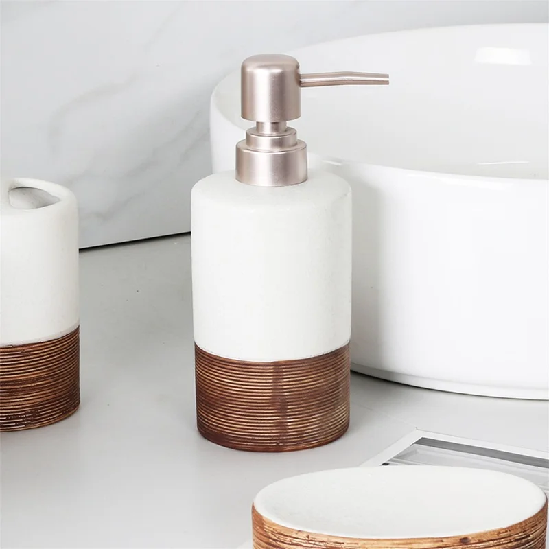 Vintage Ceramic Bathroom Accessories Set Lotion Dispenser Soap Dish Toothbrush Holder Rinsing Cup