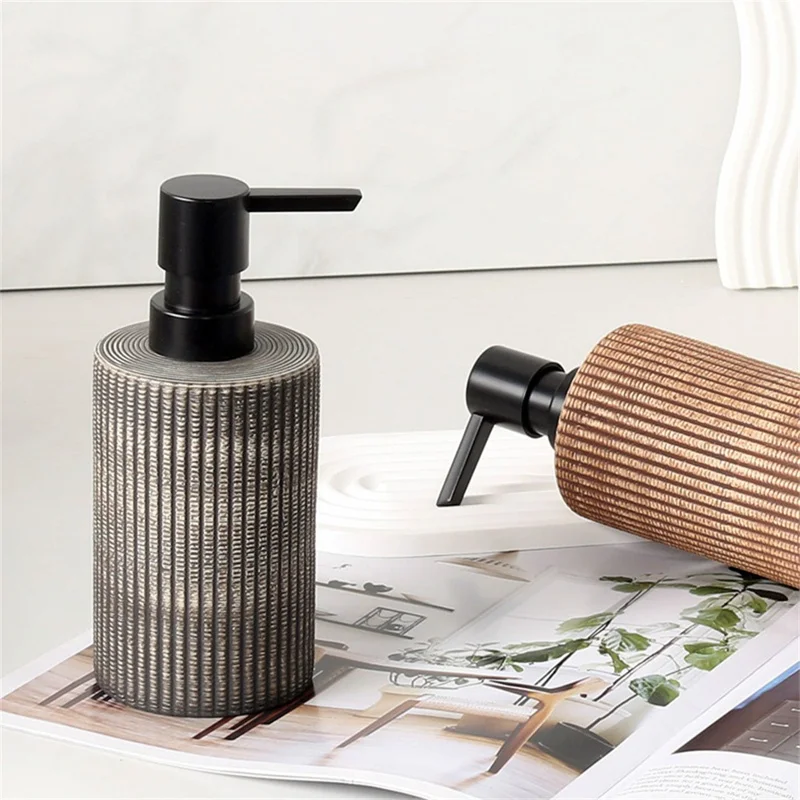 Bouteille distributrice de savon liquide et shampoing en céramique vintage de 350 ml - Couleur foncée