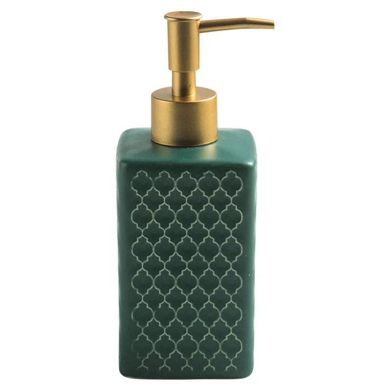 Butelka z pompy do łazienki 360 ml z ceramiki, uzupełnialna, do mydła, szamponu, żelu pod prysznic - Ciemnozielony