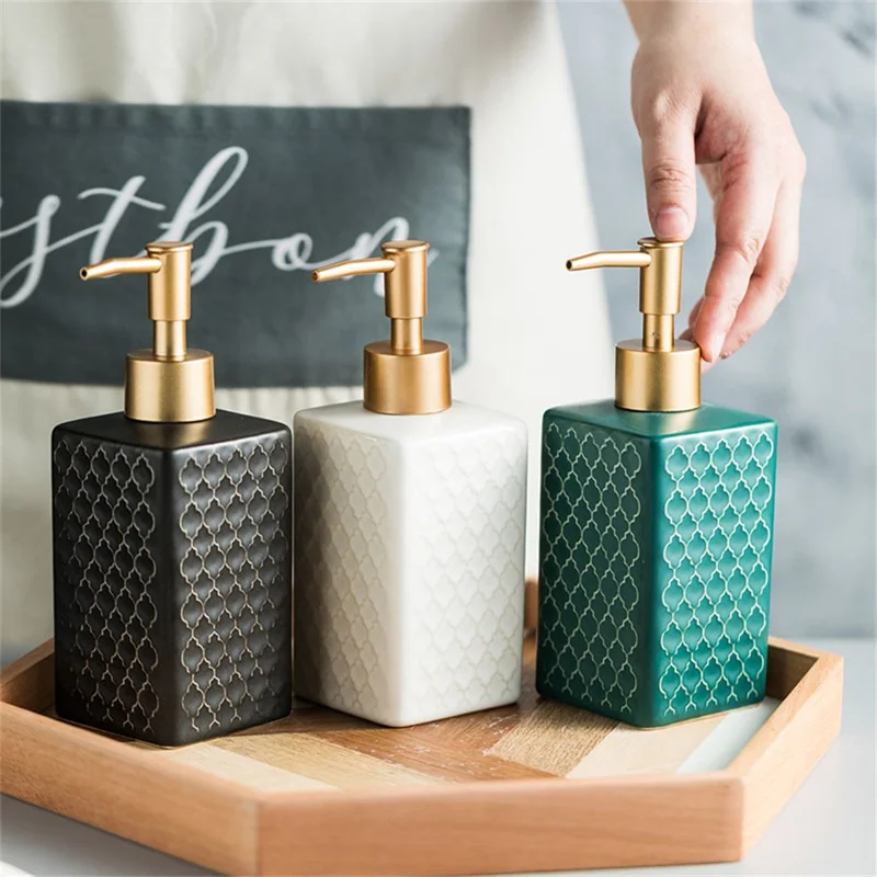 Bottiglia con Dispenser in Ceramica da 360ml per Sapone Mani, Shampoo e Docciaschiuma - Bianco
