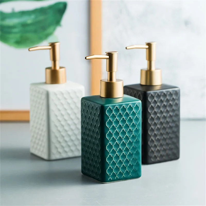 Bottiglia con Dispenser in Ceramica da 360ml per Sapone Mani, Shampoo e Docciaschiuma - Bianco