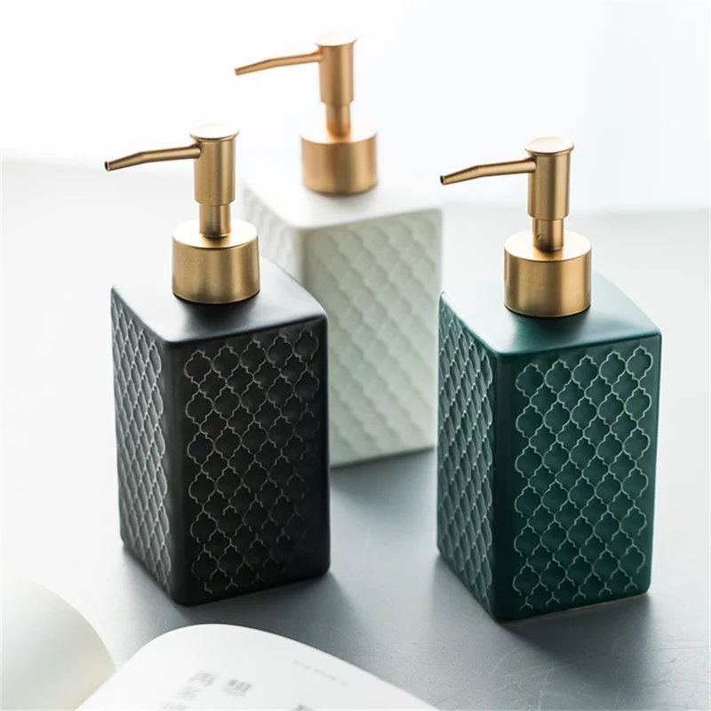 Bottiglia con Dispenser in Ceramica da 360ml per Sapone Mani, Shampoo e Docciaschiuma - Bianco