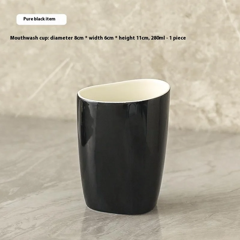4Pcs / Set Ceramic Bathroom Accessories Toothbrush Holder Lotion Dispenser Bottle Rinsing Cup Soap Dish - Black