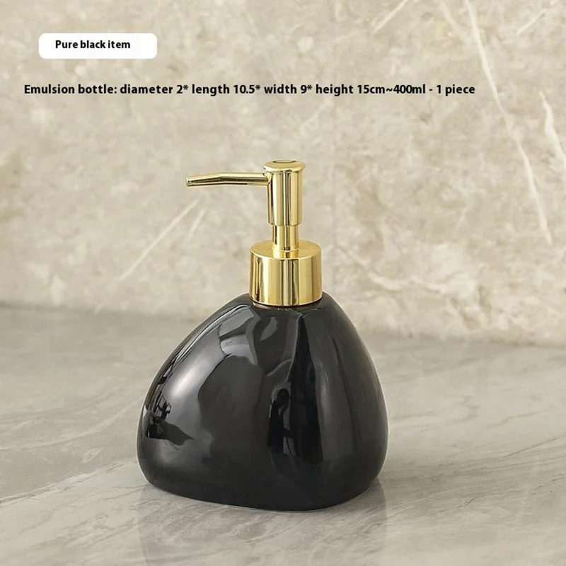 4Pcs / Set Ceramic Bathroom Accessories Toothbrush Holder Lotion Dispenser Bottle Rinsing Cup Soap Dish - Black