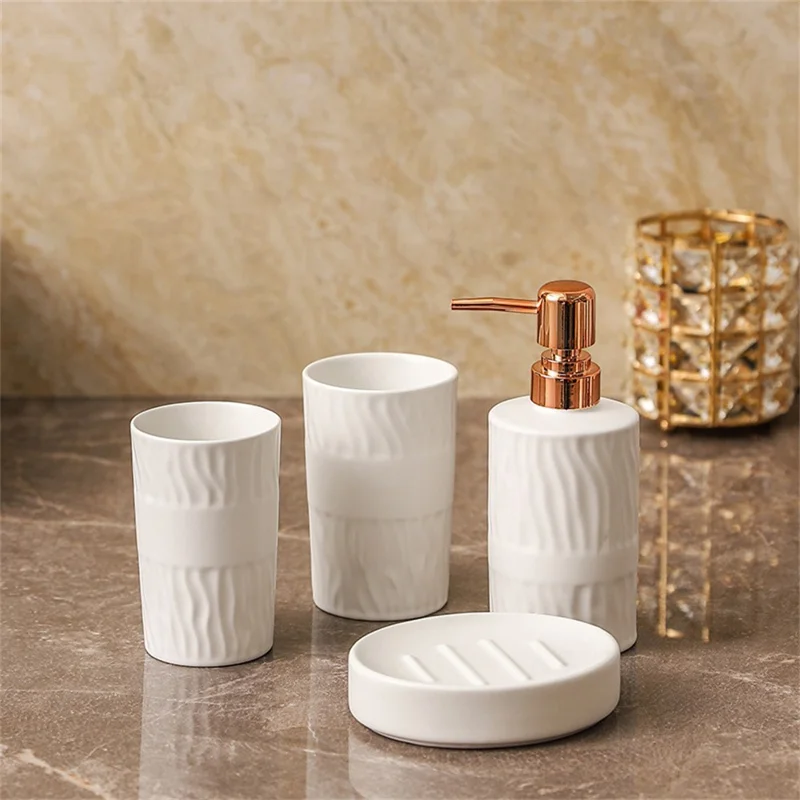 Ensemble d'accessoires de salle de bain pour hôtel et maison - Porte-brosse à dents, Gobelet à rince-bouche, Porte-savon, Distributeur de lotion - Blanc