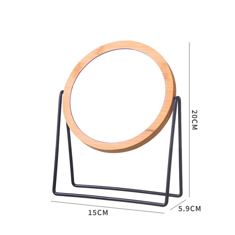 Bamboo Frame Double Sided Vanity Mirror with Metal Stand Rotating Makeup Mirror Gift for Dressing Table - Round