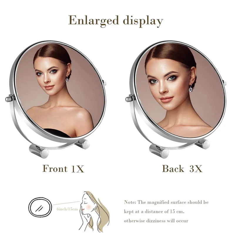 7 Inch Desktop Vanity Mirror with Round Feet 1X  /  3X Magnification Dual Sided Rotating Makeup Mirror