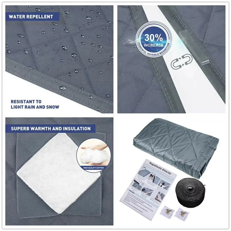 Cortina Magnética de Porta 90 x 200cm à Prova de Vento com Fechamento Automático, Abertura Central, Isolamento Térmico para Inverno - Cinza