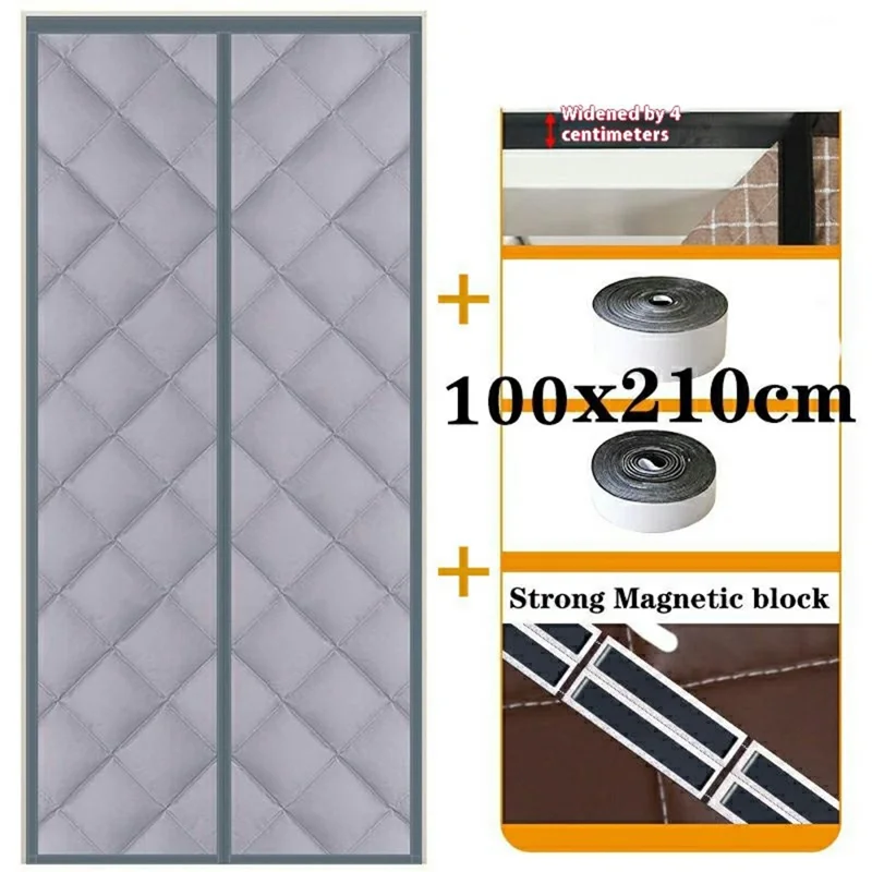 100 x 210cm Windproof Auto Closing Magnetic Door Curtain Center Opening Winter Thermal Insulated Doorway Screen - Grey
