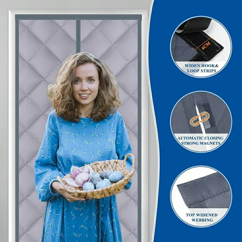 100 x 210cm Windproof Auto Closing Magnetic Door Curtain Center Opening Winter Thermal Insulated Doorway Screen - Grey