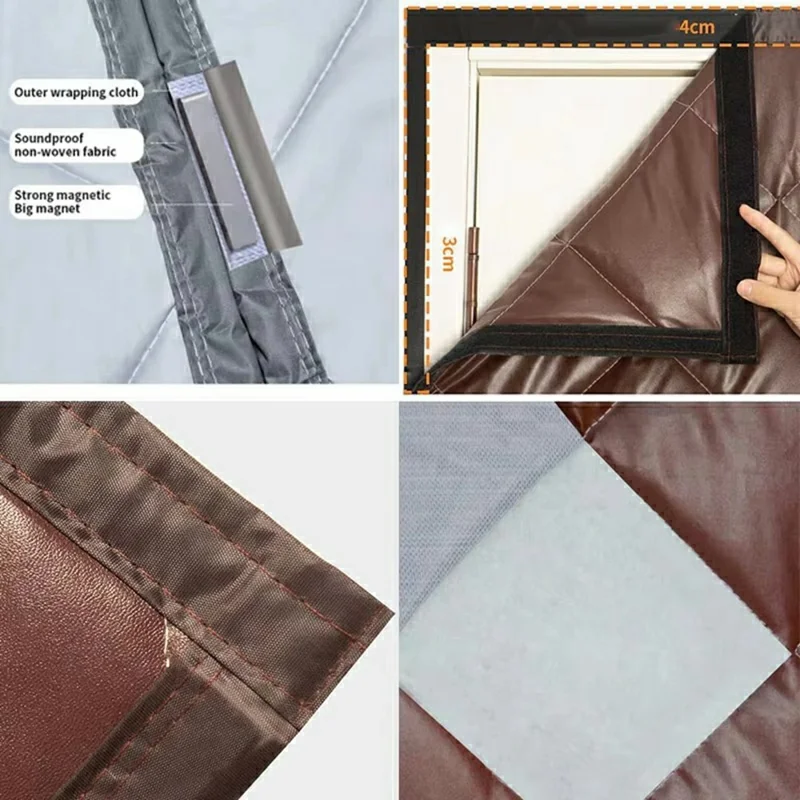 90 x 200cm Magnetic Door Curtain with View Window Self Adhesive Thermal Insulation Doorway Screen for Winter - Coffee
