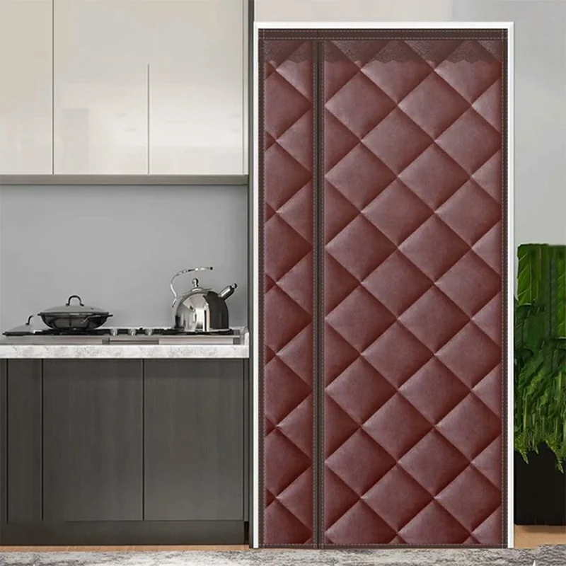 90 x 200cm Side Opening Magnetic Thermal Door Curtain Oxford Fabric Self Adhesive Windproof Doorway Screen - Coffee