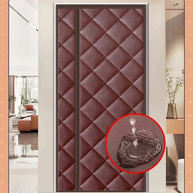 Rideau de porte magnétique thermique 100 x 210 cm, ouverture latérale, en tissu Oxford, auto-adhésif, coupe-vent - Café