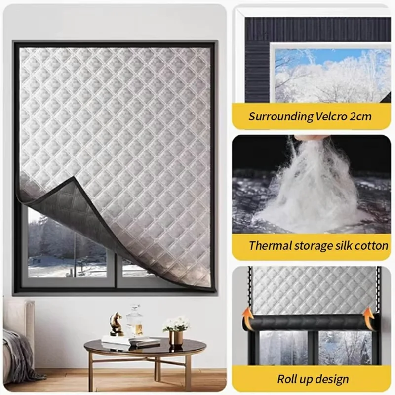 Cortina térmica de aislamiento de grafeno de 130 x 150 cm, autoadhesiva y cortavientos para invierno
