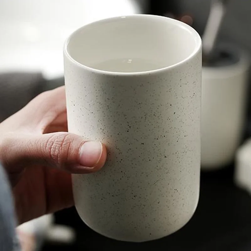 Tazza Portaspazzolini in Ceramica da 300ML, Capienza Ampia, per Casa, Hotel e Bagno - Beige