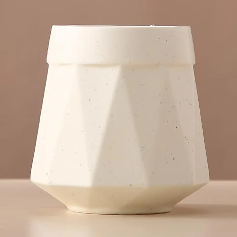Porta Spazzolino in Ceramica per Casa e Hotel, Design Geometrico, 400ML - Beige