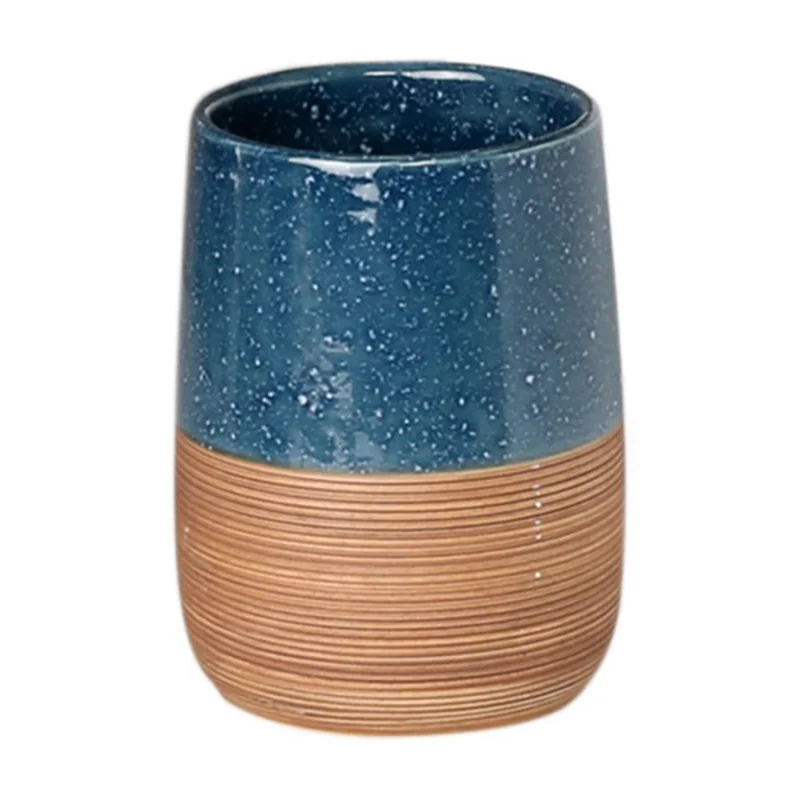 Tazza da 300 ML per Collutorio in Ceramica per Casa, Hotel, Bagno - Portaspazzolino e Bicchiere per Sciacquare - Blu