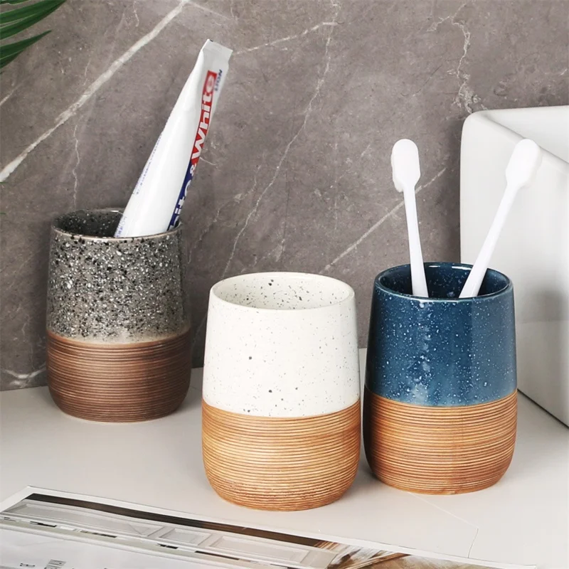 Tazza da 300 ML per Collutorio in Ceramica per Casa, Hotel, Bagno - Portaspazzolino e Bicchiere per Sciacquare - Blu