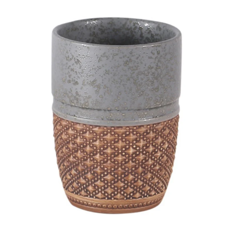 Tazza portaspazzolini in ceramica goffrata 300ML per bagno, con bicchiere per collutorio per casa, hotel e pensione - Grigio