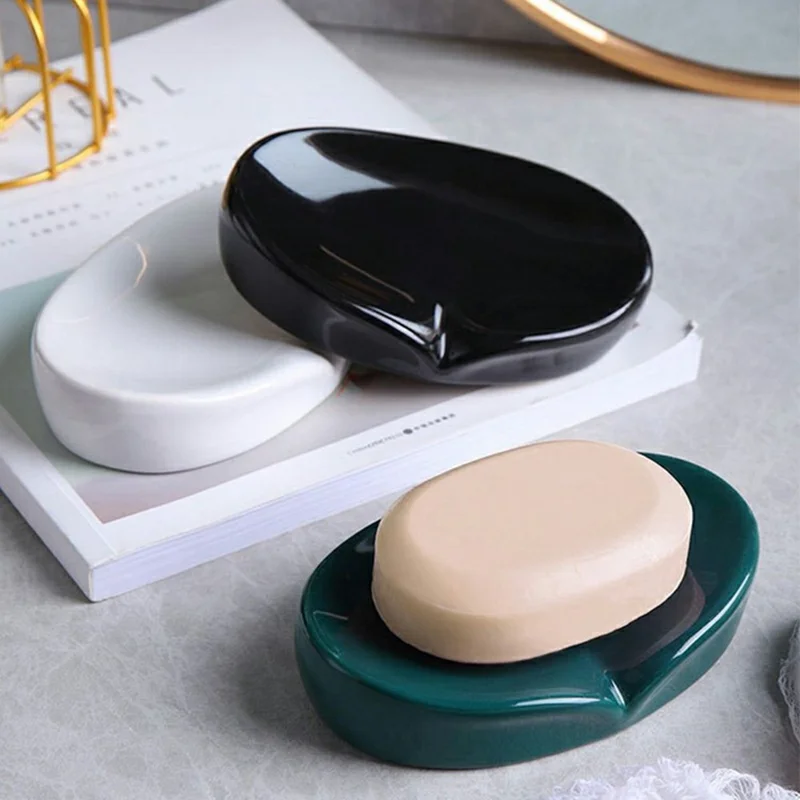 Ceramic Soap Dish Creative Minimalist Soap Holder Bathroom Countertop Draining Soap Tray - Black