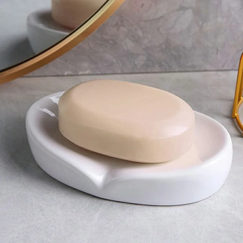 Ceramic Soap Dish Creative Minimalist Soap Holder Bathroom Countertop Draining Soap Tray - Black