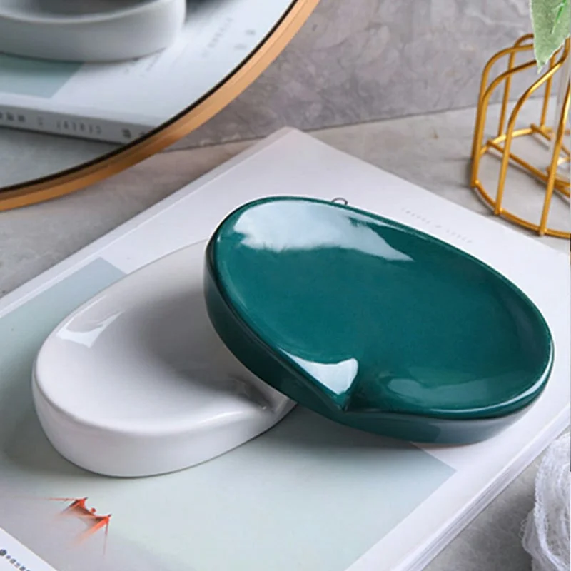 Ceramic Soap Dish Creative Minimalist Soap Holder Bathroom Countertop Draining Soap Tray - Black