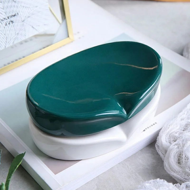 Ceramic Soap Dish Creative Minimalist Soap Holder Bathroom Countertop Draining Soap Tray - Black