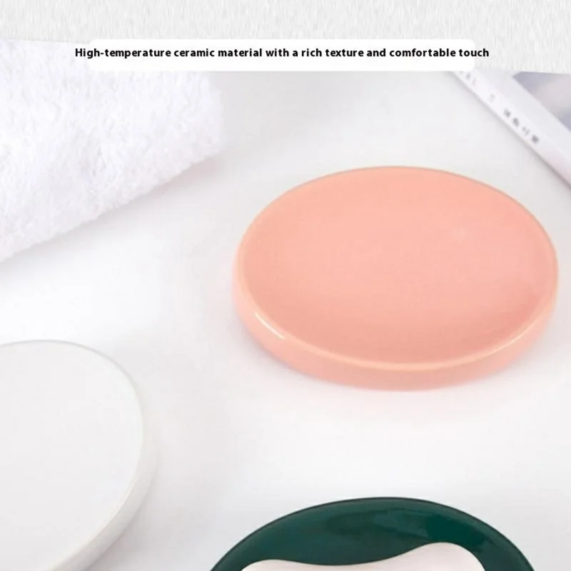 Ceramic Soap Dish Holder Bathroom Draining Tray for Home / Hotel Modern Simple Design - Black