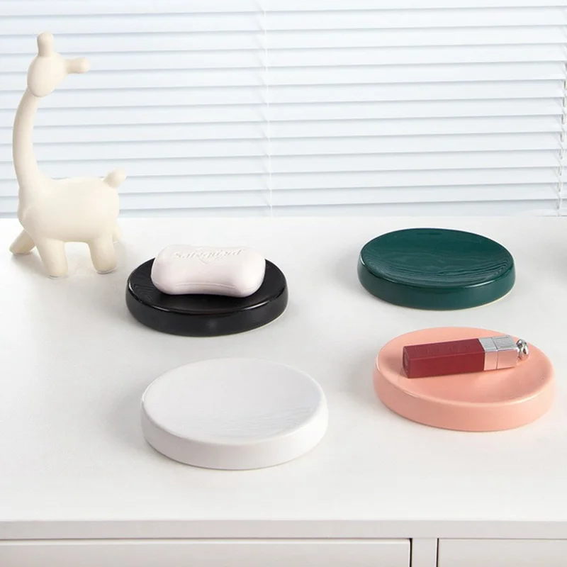 Ceramic Soap Dish Holder Bathroom Draining Tray for Home / Hotel Modern Simple Design - Black
